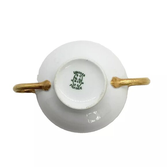 2 Limoges France W.G. & Co. Footed Bouillion Soup Cups Gold Bands Pattern GUE119 - Picture 10 of 11